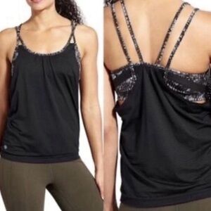 Athleta Invigorate Tank Top With Built In Bra Black Strappy Small Logo Polyester